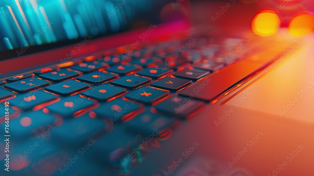 Aufkleber sleek laptop computer detail with copy space and shallow depth of field in warm light for modern dig