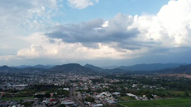 Aerial view of the Yucunitza Mountain in Huajuapan de Leon, Oaxaca. Cuna de la cancion Mixteca. Mexico