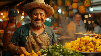 Mexican market, vendors selling spices and fruits.  - obrazy, fototapety, plakaty