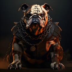 bull terrier in front of a wall