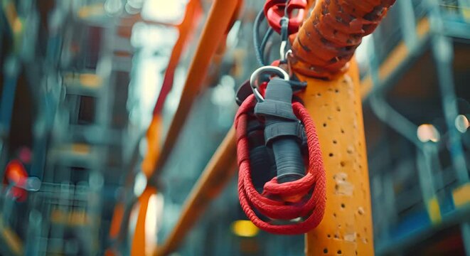 A safety harness hanging on a construction site, suspended bravery