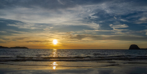 Landscape horizon viewpoint panorama summer sea beach nobody wind wave cool holiday calm sunset sky evening day time look calm nature tropical beautiful ocean water travel Koh Muk Trang Thailand