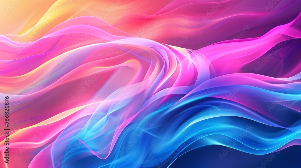 Poster dynamic abstract modern background with multicolored pink blue purple yellow waves in neon gradient 
