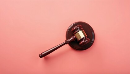 Top view of gavel on color background with copy space - obrazy, fototapety, plakaty