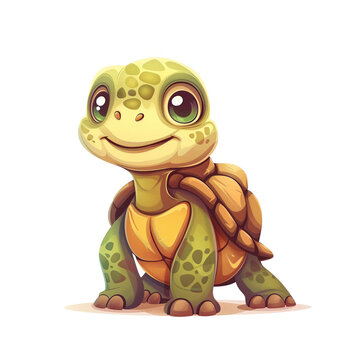 Cute Funny Cartoon Turtle, Illustration for Children Book, Generative AI