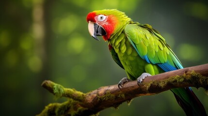 Obraz premium A green and red parrot is perched on a branch
