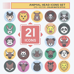 Icon Set Animal Head. related to Animal Head symbol. color mate style. simple design editable. simple illustration. cute. education