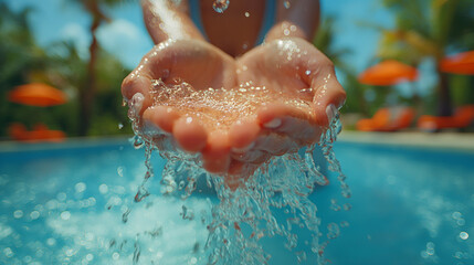 Fototapeta premium Sparkling water in hands.