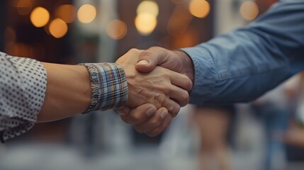 Portrait of cheerful young manager handshake with new employee. Business partnership meeting in office. Close up of handshake in the office. Mature businessman shake hands with a younger Ai  Generated