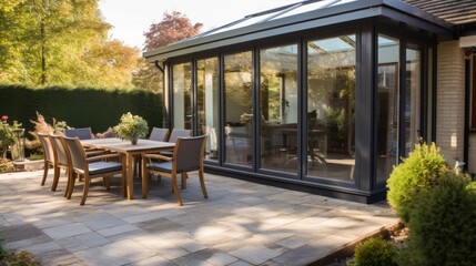 Obraz premium Modern Sunroom or conservatory extending into the garden