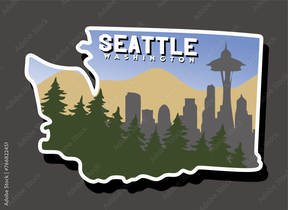 Sticker seattle washington united states with beautiful view