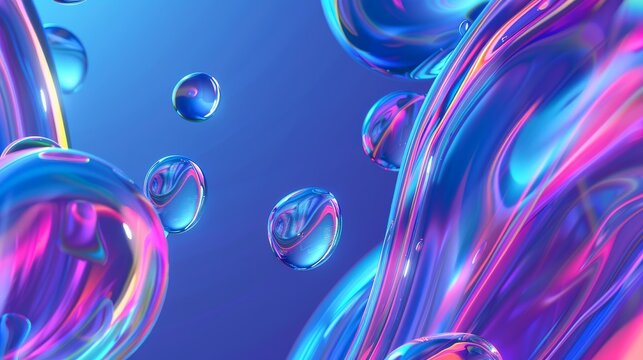 Neon glass gradient fluid shapes transparent liquid holographic gradient