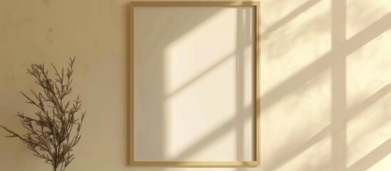 Mockup of a blank picture frame in portrait orientation on a wall as an artwork template in interior design.