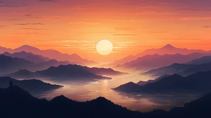 Foto op Canvas beautiful views at sunset, mountains, lakes or rivers at sunset © MyBackground