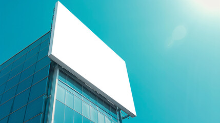 Blank billboard in the city with a blue sky background for advertising
