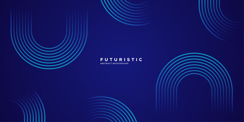 Futuristic abstract background. Glowing blue geometric lines design. Horizontal banner template with space for your text. Modern shiny blue diagonal rounded lines pattern. Vector Design 