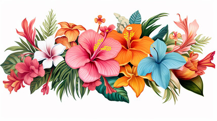 tropical hand drawn floral illustration for mother's day on white background - obrazy, fototapety, plakaty