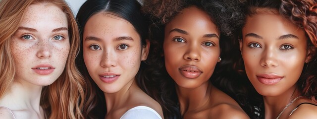 natural beauty portrait of diverse women with glowing smooth skin healthy and radiant complexion confident and elegant with vibrant youthful appearance