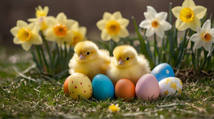 Fototapeta na wymiar Knitted easter eggs bunny background happy easter. Generative.ai
