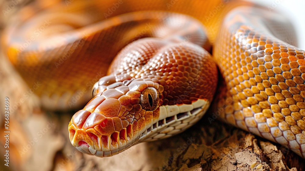 Wall mural resting python snake closeup on tree branch in the forest highlighting the beauty of wildlife and na