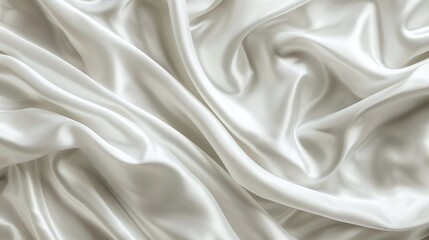Fototapeta premium white fabric with luxurious satin silk background, abstract wavy ivory cloth with drapery and smooth texture