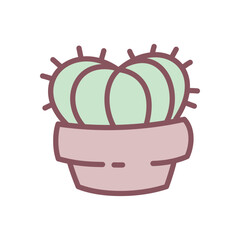 Cute cactus icon. Hand drawn illustration of a home plant isolated on a white background. Kawaii sticker. Vector 10 EPS.