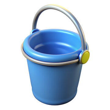 3d blue plastic bucket in hand. isolated from the background