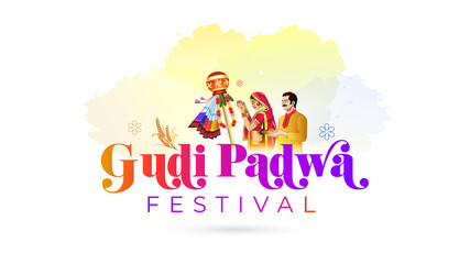 background of Happy Gudi Padwa festival. - obrazy, fototapety, plakaty