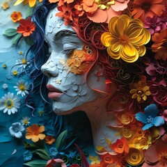 Floral Fantasy: 3D Quilled Woman Portrait