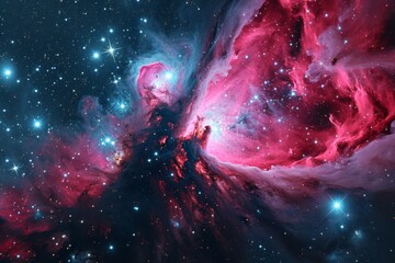 Majestic Red Nebula in Outer Space - obrazy, fototapety, plakaty