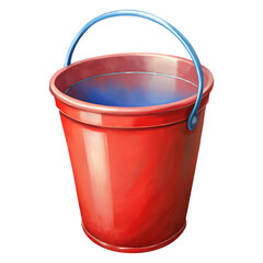 3d blue plastic bucket in hand. isolated from the background