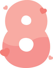  Illustration of cute pastel pink numbers with heart-shaped decorations for kids, number eight.