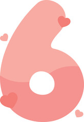  Illustration of cute pastel pink numbers with heart-shaped decorations for kids, number six.