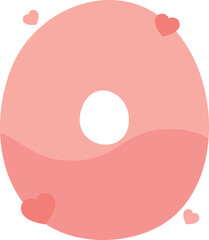  Illustration of cute pastel pink numbers with heart-shaped decorations for kids, number zero.