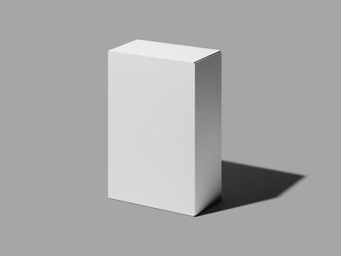 Isolated Front View White Blank Cardboard Box 3D Render Mockup