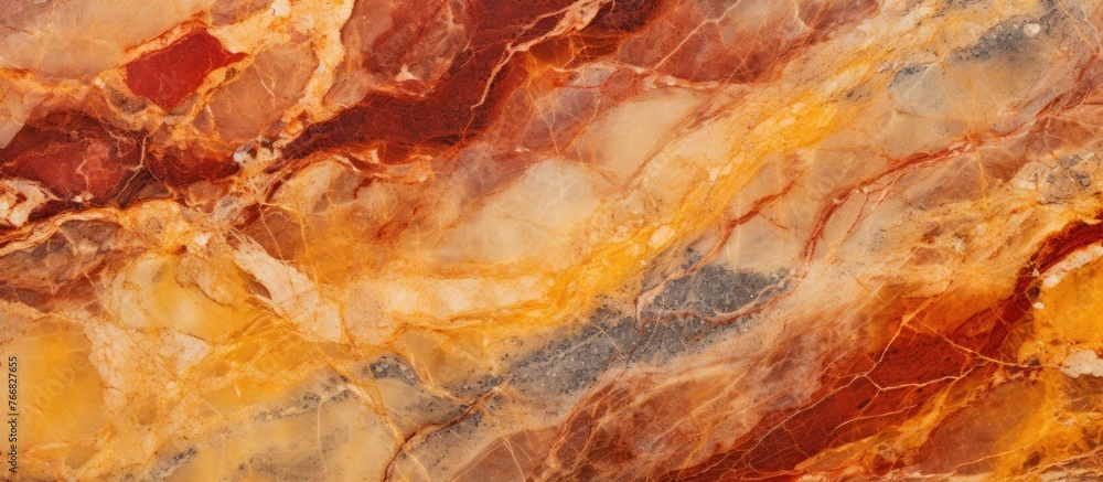 Poster close-up view of a vibrant and multicolored pattern on a marble surface, showcasing intricate detail