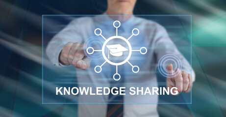 Man touching a knowledge sharing concept