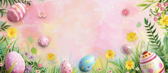 Fototapeta na wymiar Easter banner lettering with a festive postcard template featuring text space for customization.