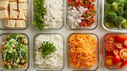 Poster Assorted Fresh Meal Preparations in Glass Containers © Prostock-studio