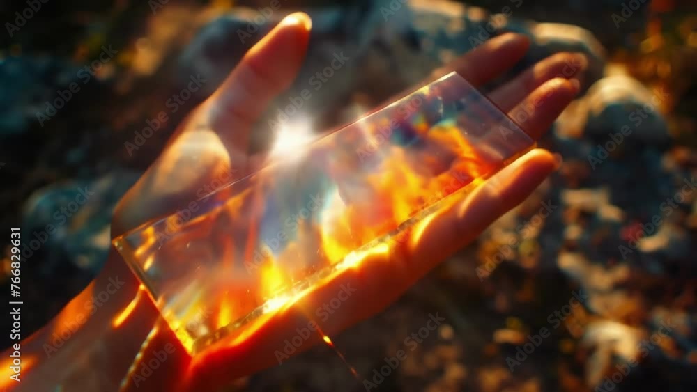 Poster a hand holding a prism refracting light into a stunning display of emotions each one representing a 