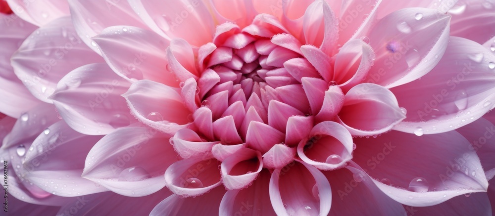 Canvas Prints A closeup shot of a magenta flower with water droplets on its petals. The herbaceous plant displays a beautiful pattern, resembling a peachcolored annual plant