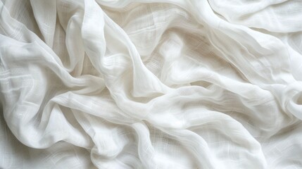 Obraz premium white crumpled linen fabric texture background with natural linen organic eco textiles canvas background