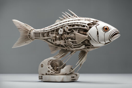Marble fish figurine. Digital illustration.