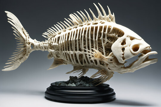 Granite fish skeleton figurine. Digital illustration.