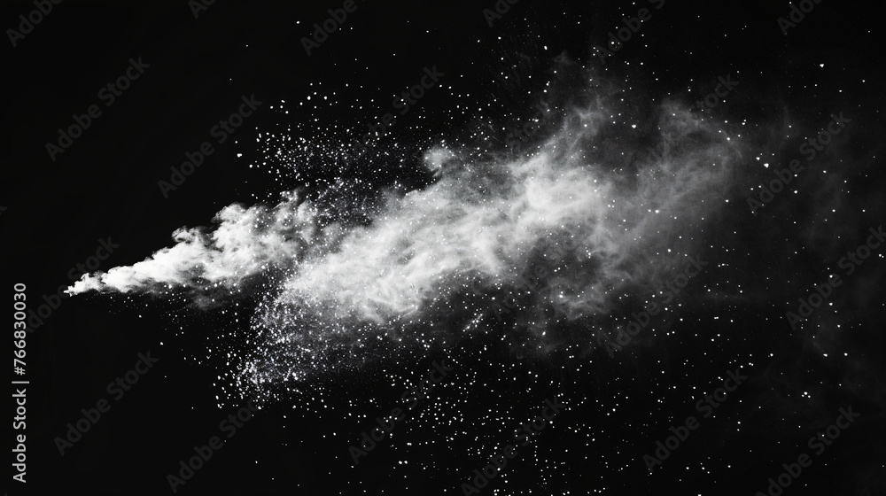 Poster blowing particles dust isolate on black abstract bokeh for overlay and background.
