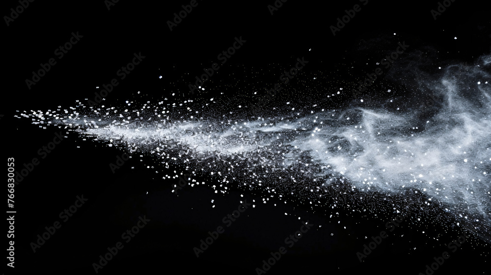 Poster blowing particles dust isolate on black abstract bokeh for overlay and background.