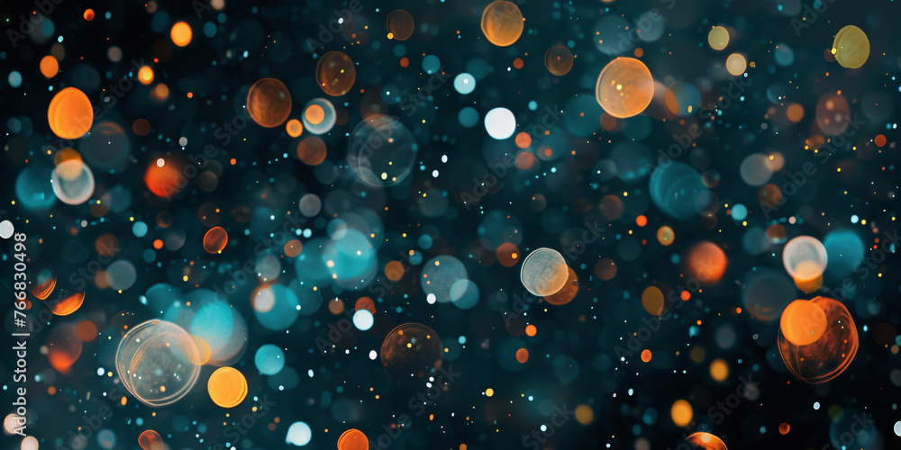 Poster bokeh particles blue and gold abstract bokeh background.