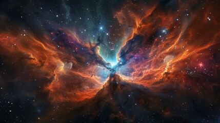 Breathtaking starscape where a colorful nebula unfolds its radiant wings - obrazy, fototapety, plakaty