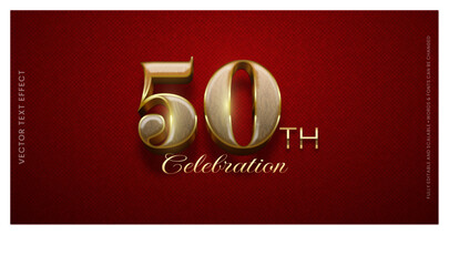 Editable text effect 50th anniversary with 3d gold effect
