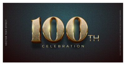 Editable text effect 100th anniversary with 3d gold effect
